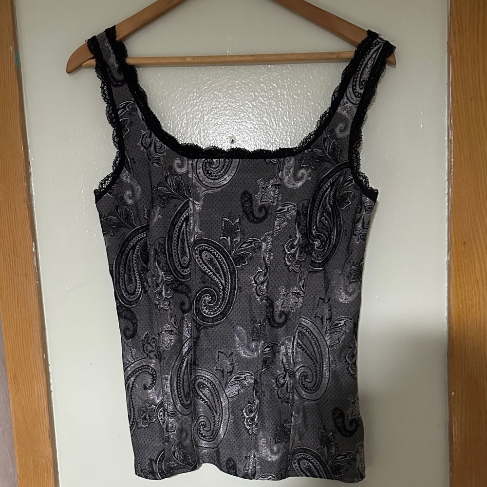 White House Black Market Black and Gray Paisley Camisole